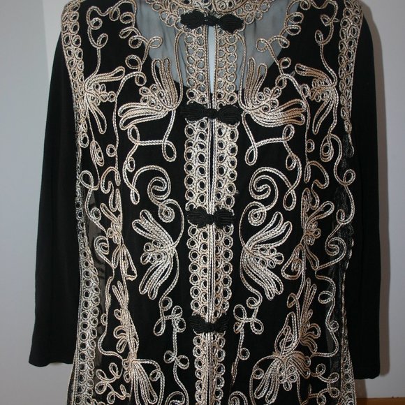 Jin Xiu Black and Gold Soutache Ribbon Embroidered Lace Vest R-498 - Picture 7 of 10